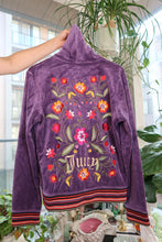 Load image into Gallery viewer, Vintage 2010s Juicy Couture Black Label Purple Floral Embroidered Velour Hoodie
