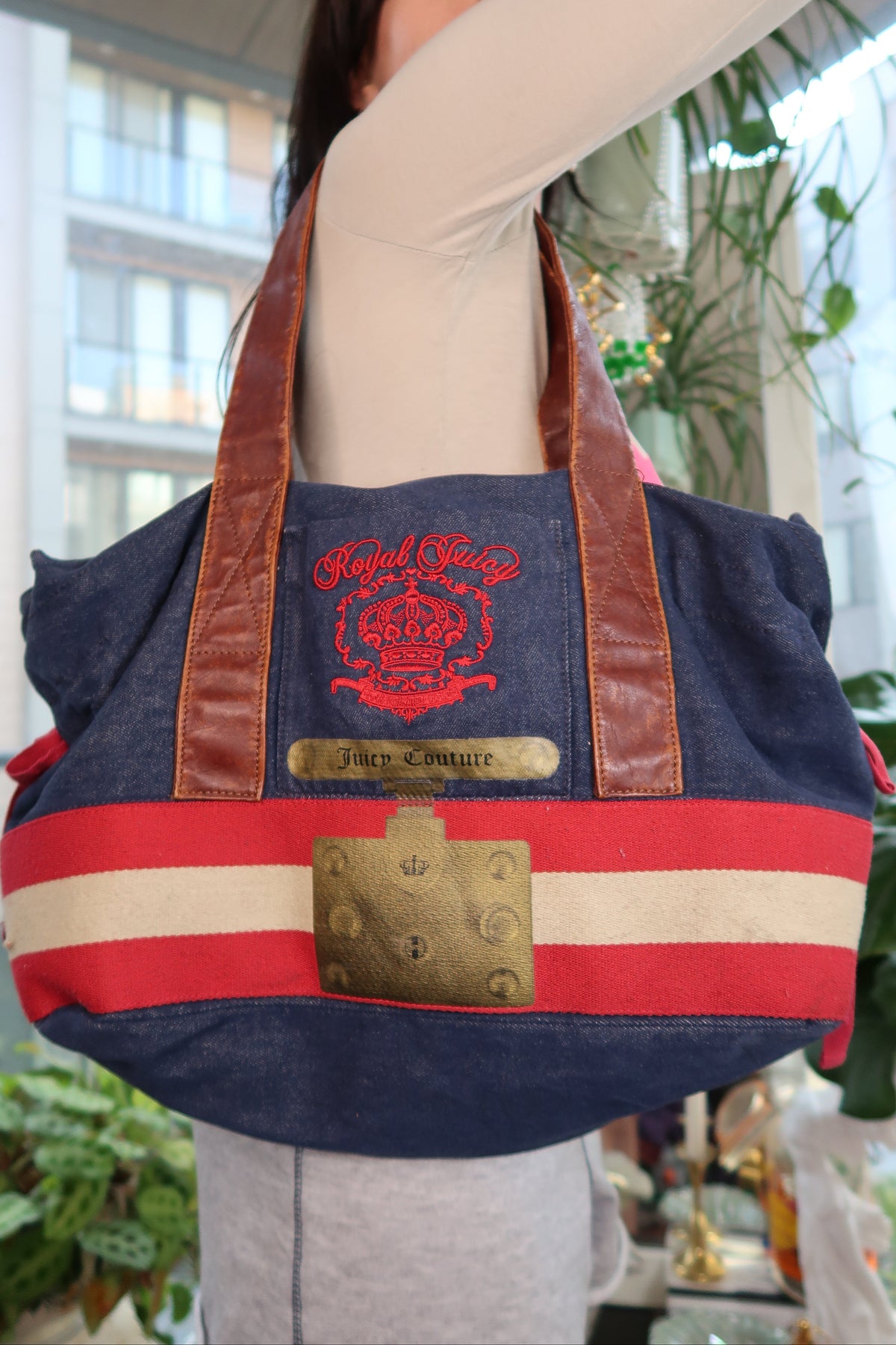 Vintage Juicy Couture “Royal Juicy” Denim & Canvas Tote Bag