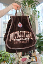 Load image into Gallery viewer, Vintage Juicy Couture “University” Backpack – Brown Velour with Crest Patch
