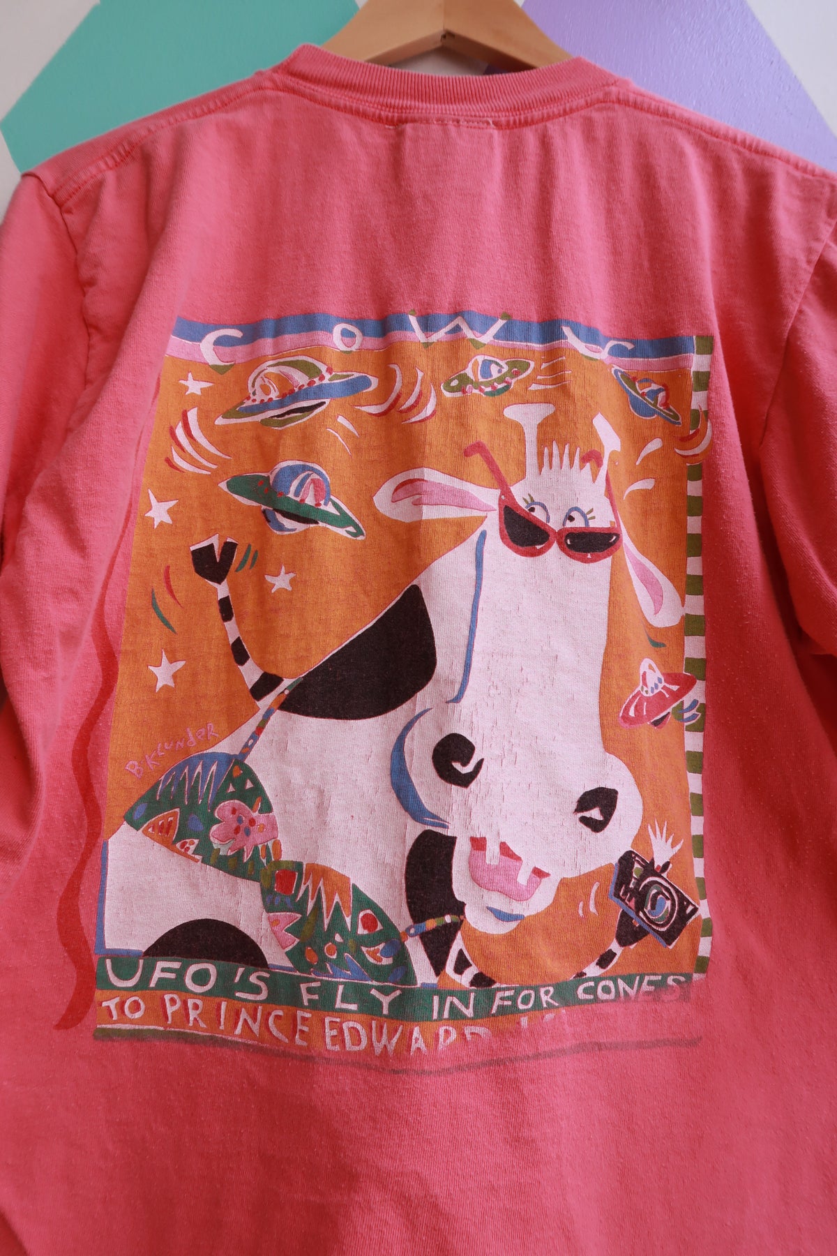 Vintage 90s Cow’s Homemade Ice Cream Graphic Tee by Elektra Vintage, featuring a colorful cow illustration on a casual cotton t-shirt.