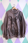 Vintage 2000s Zip-Up Hoodie – Charcoal Grey with Black Butterfly & Paisley Graphic