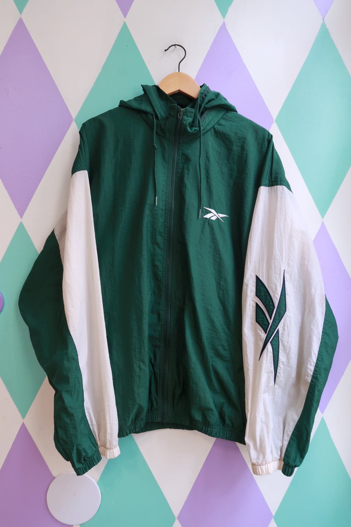 Vintage 90s Reebok Green & White Colorblock Windbreaker - Elektra Vintage