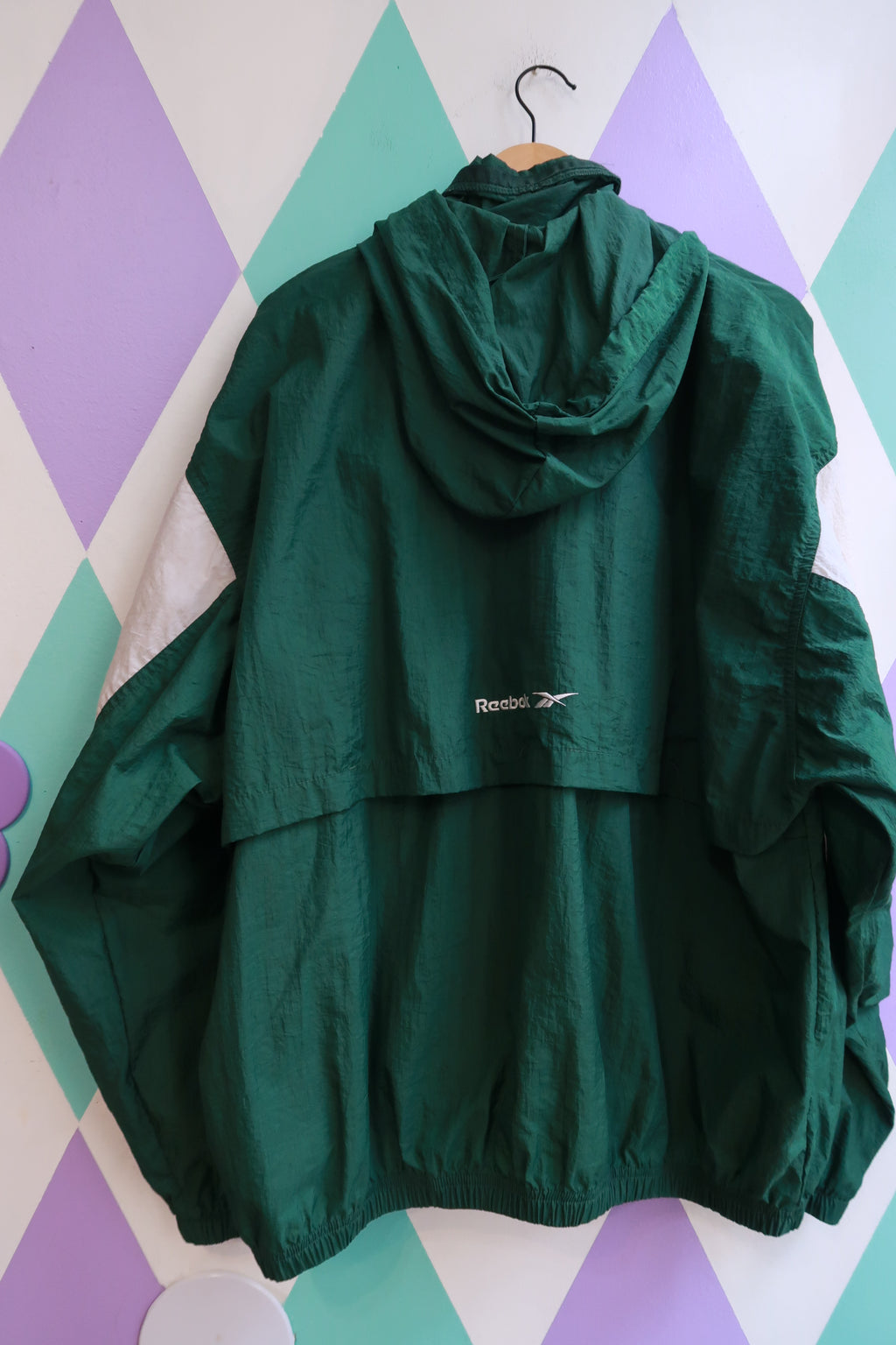 Vintage 90s Reebok Green & White Colorblock Windbreaker - Elektra Vintage