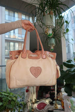 Load image into Gallery viewer, Vintage Juicy Couture Velour Daydreamer Tote Bag – Cream with Pink Logo &amp; Leather Floral Appliqués
