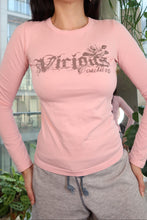 Load image into Gallery viewer, Vintage Juicy Couture “Vicious Couture” Long Sleeve Tee – Pink with Gothic Logo &amp; Rose Graphic

