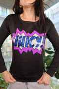 Juicy Couture Black Sequin Comic Pop Art Long Sleeve