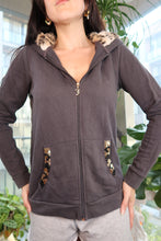 Load image into Gallery viewer, Vintage Juicy Couture Zip-Up Hoodie – Leopard Sequin “Love Couture” Back &amp; Faux Fur Trim
