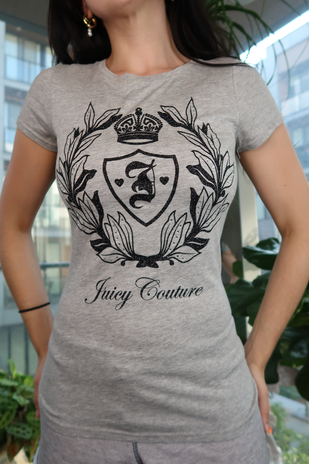 Juicy Couture Gray Crest Velour Graphic Tee