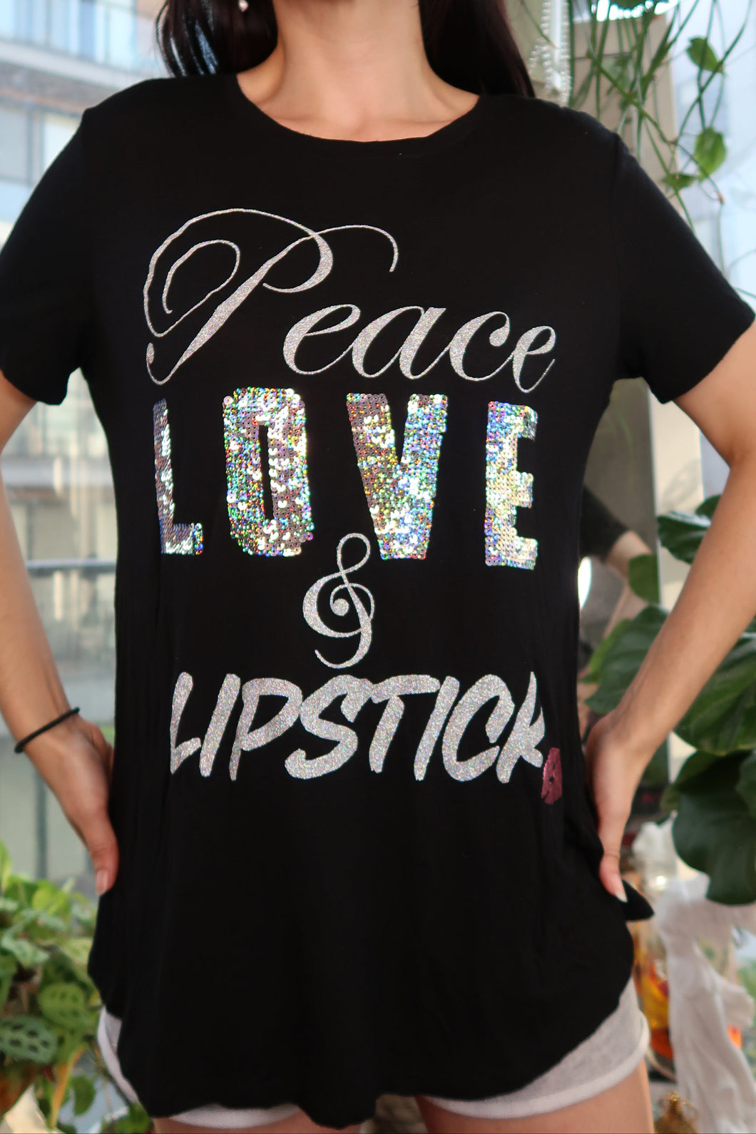 Juicy Couture Peace Love & Lipstick Sequin Graphic Tee