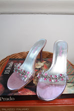 Load image into Gallery viewer, Vintage Anne Michelle Pink Metallic Rhinestone Heeled Slide Sandals
