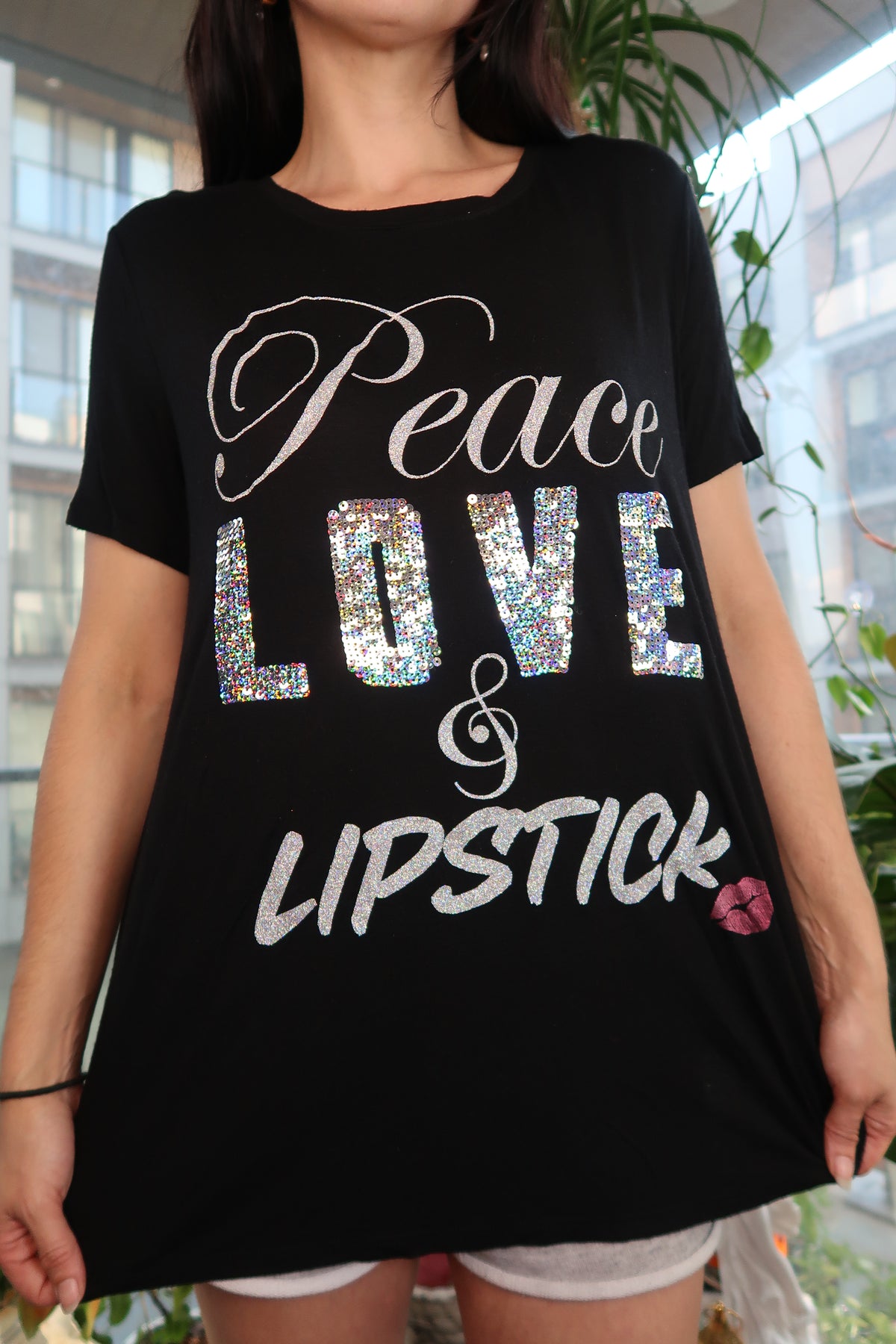 Juicy Couture Peace Love & Lipstick Sequin Graphic Tee
