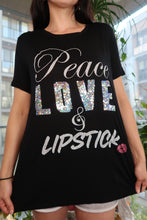 Load image into Gallery viewer, Juicy Couture Peace Love &amp; Lipstick Sequin Graphic Tee
