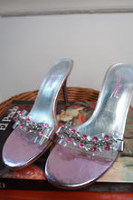 Load image into Gallery viewer, Vintage Anne Michelle Pink Metallic Rhinestone Heeled Slide Sandals
