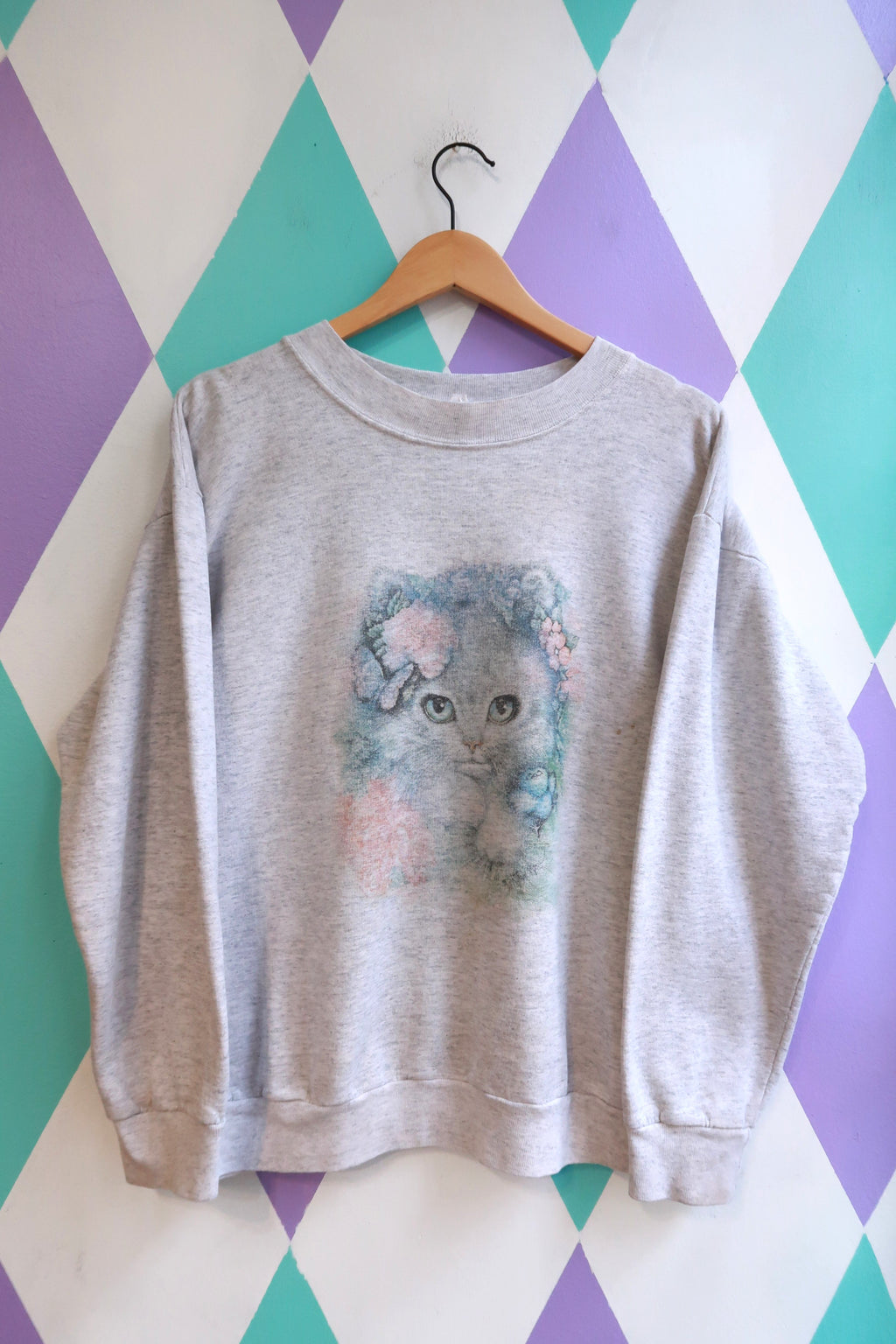 Vintage 90s Pastel Kitten Graphic Sweatshirt