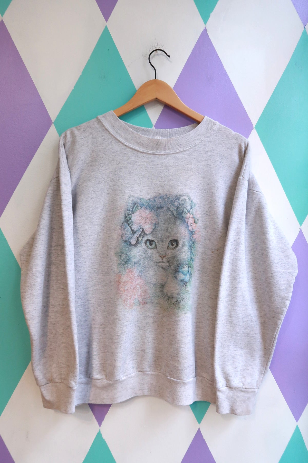 Vintage 90s Pastel Kitten Graphic Sweatshirt