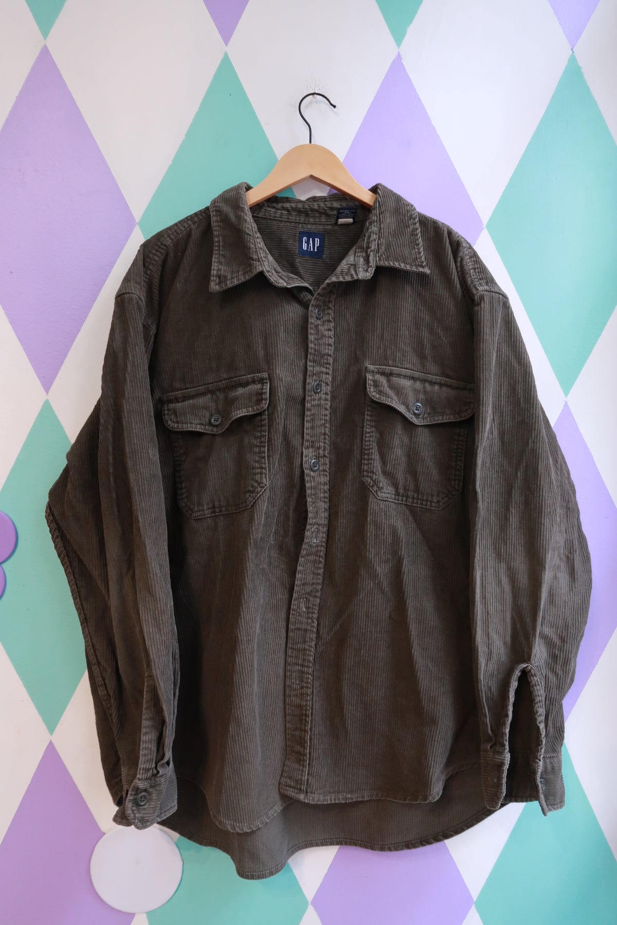 Vintage 90s Gap Olive Green Corduroy Button-Down Shirt
