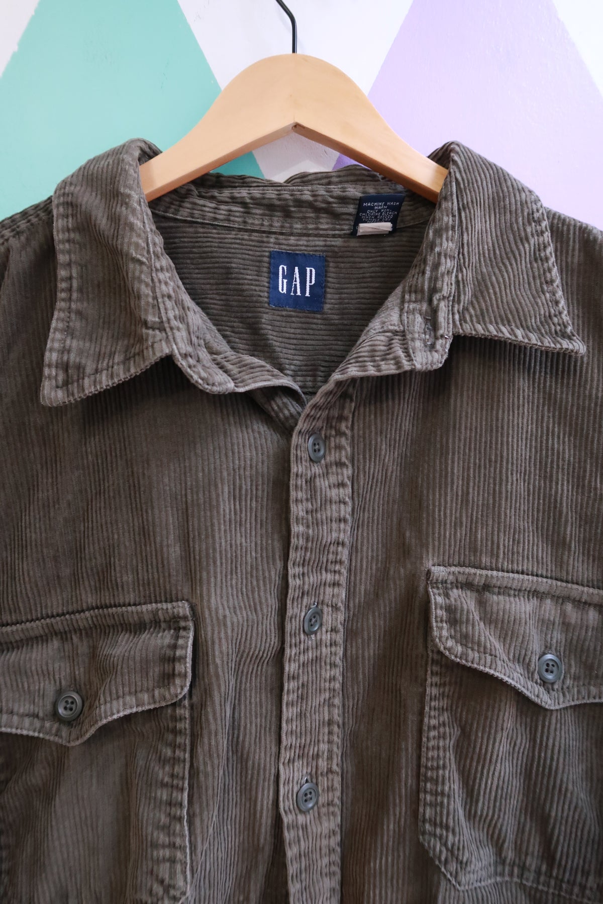 Vintage 90s Gap Olive Green Corduroy Button-Down Shirt