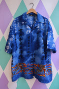 Vintage 2000s Blue Dragon Print Button-Up Shirt
