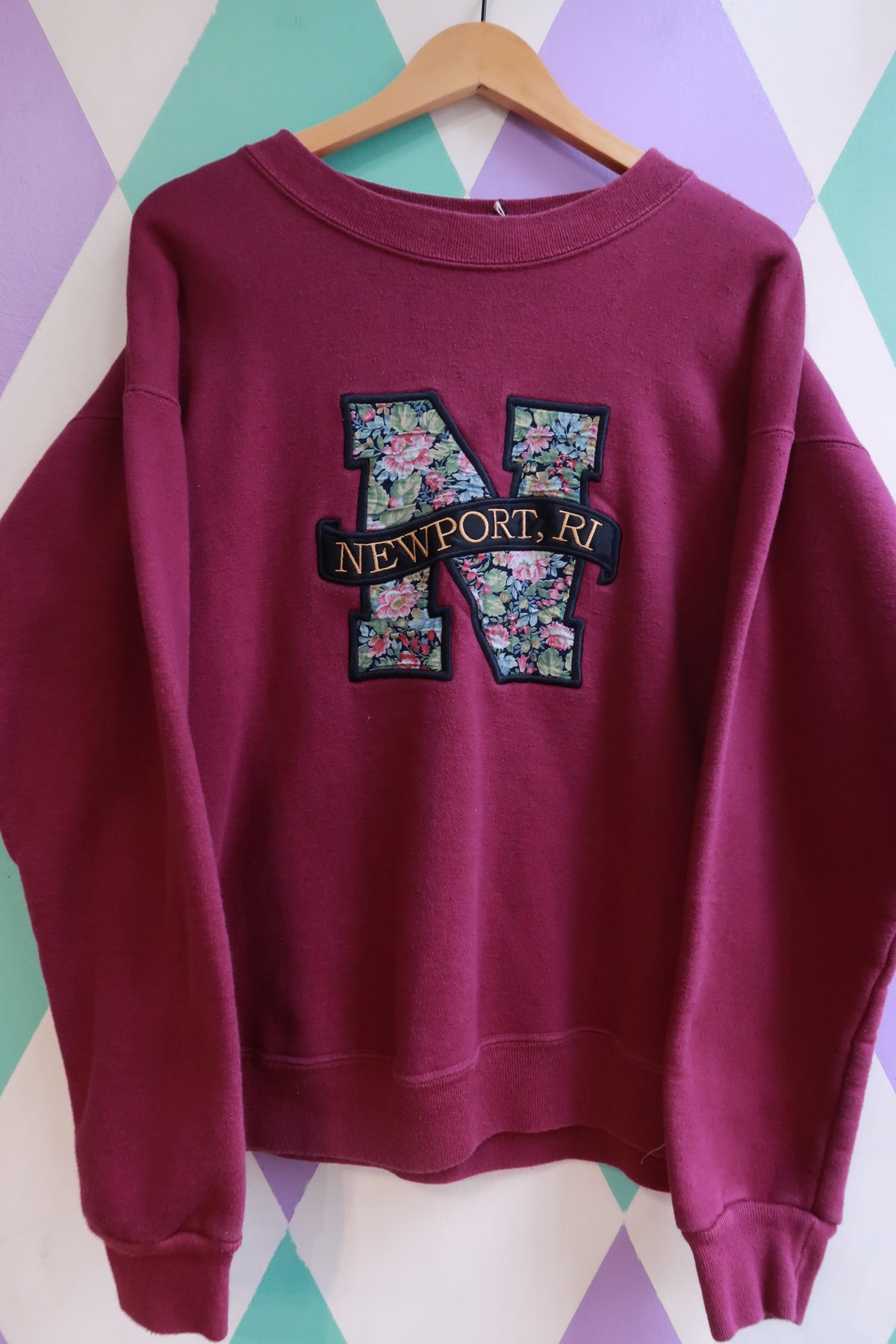 Vintage 90s Newport, Rhode Island Floral Letter Crewneck Sweatshirt
