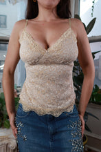 Load image into Gallery viewer, Vintage Y2K Beige Lace Sequin Cami Tank Top
