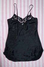 Load image into Gallery viewer, Vintage 80s Gold Label Victoria’s Secret Black Satin Lace Slip Dress
