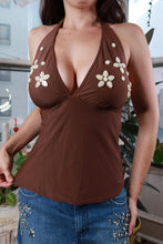 Load image into Gallery viewer, Vintage Y2K Brown Floral Shell Embellished Halter Tank Top

