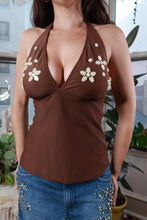 Load image into Gallery viewer, Vintage Y2K Brown Floral Shell Embellished Halter Tank Top
