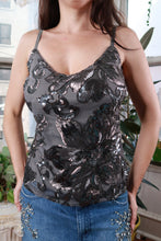 Load image into Gallery viewer, Vintage Y2K Grey Sequin Mesh Cami Tank Top
