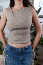 Load image into Gallery viewer, NWT Vintage Y2K Beige Plaid Asymmetrical Sleeveless Top
