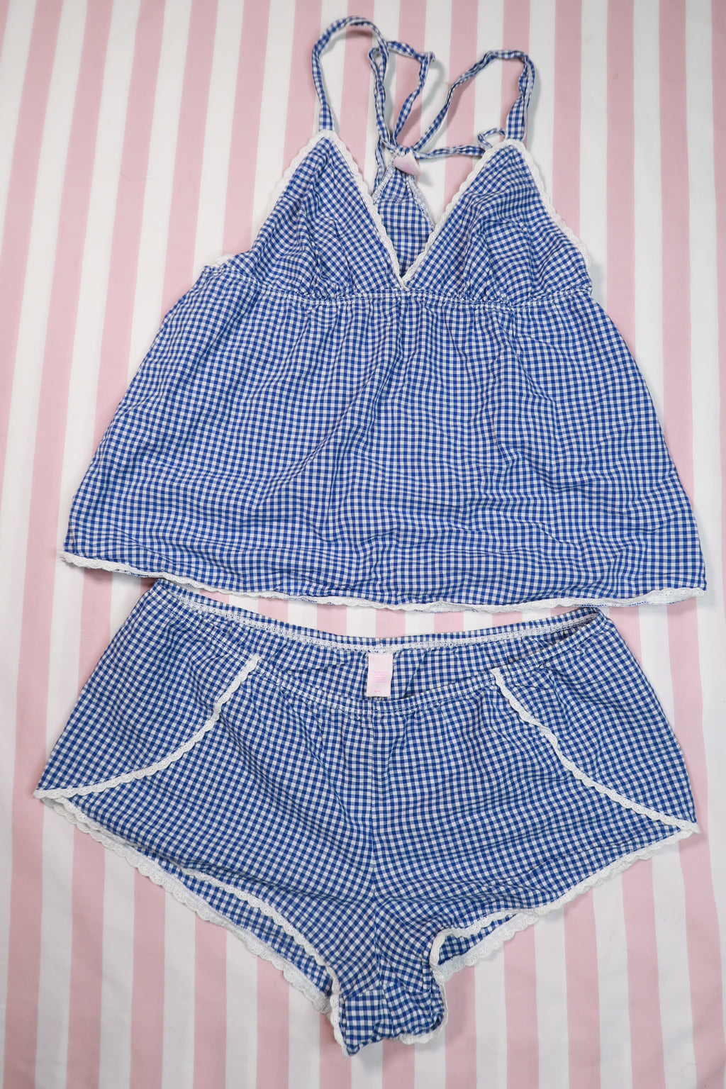 2000s Victoria’s Secret Blue Gingham Camisole & Shorts Set