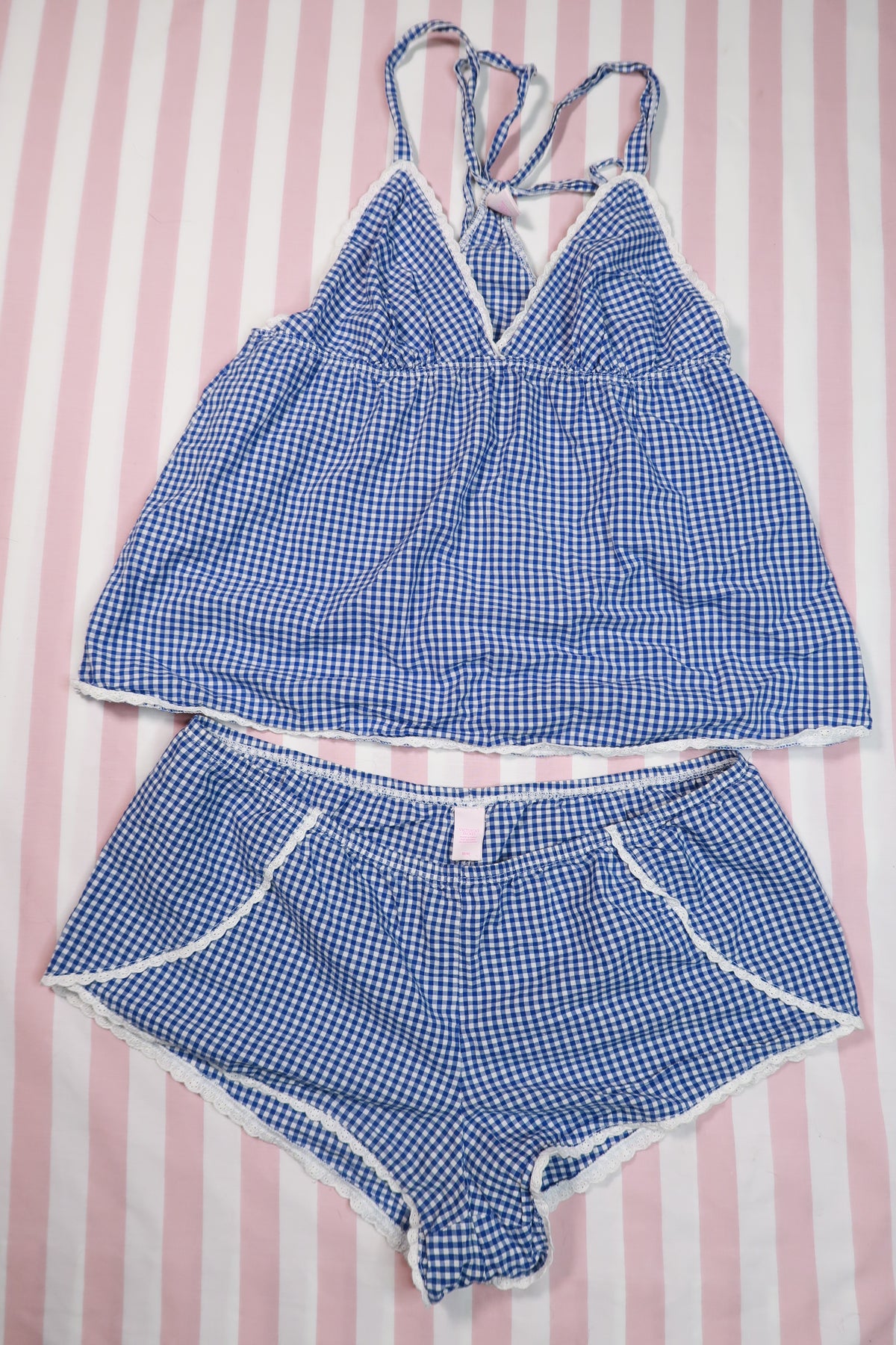 2000s Victoria’s Secret Blue Gingham Camisole & Shorts Set