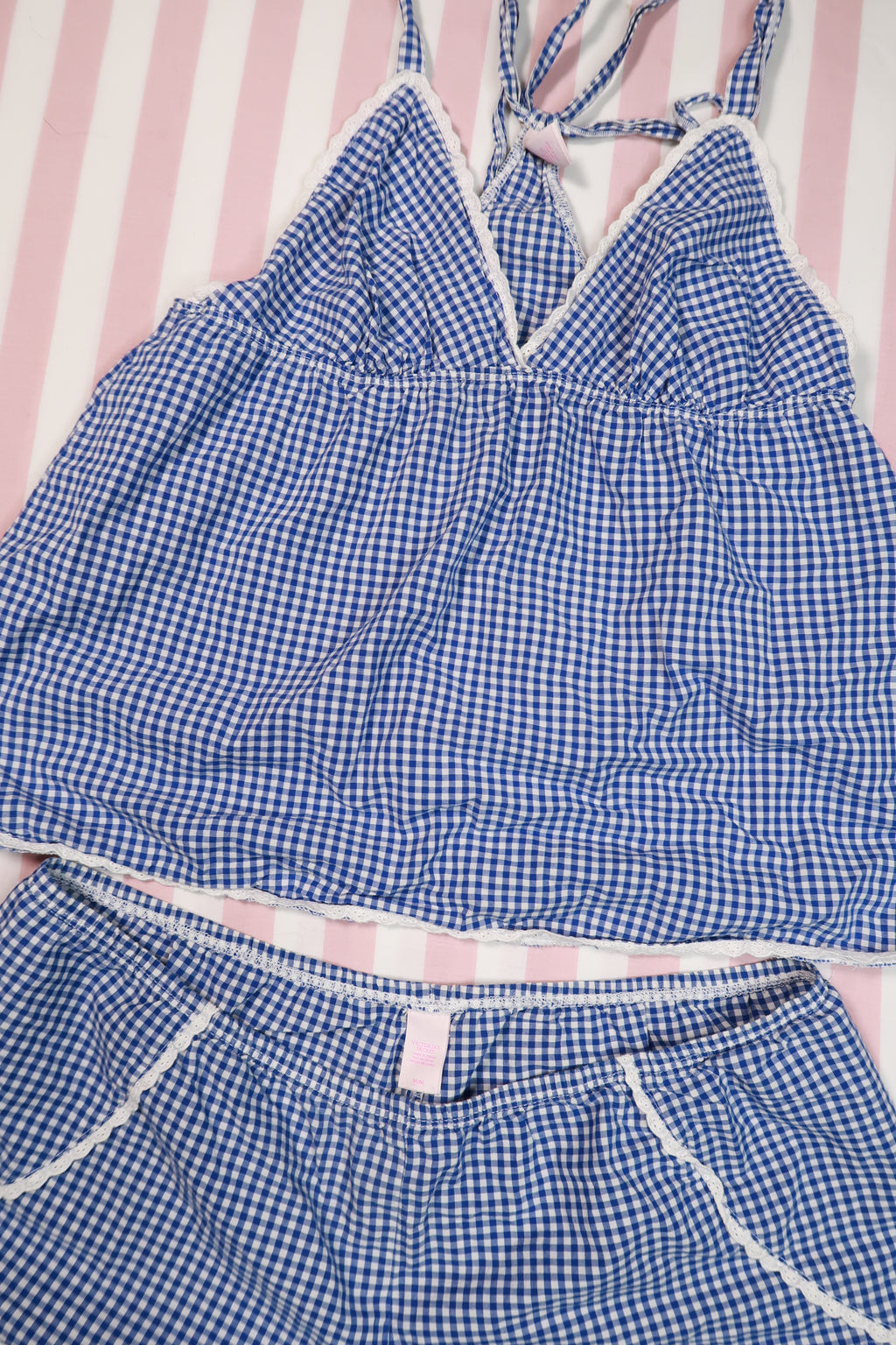 2000s Victoria’s Secret Blue Gingham Camisole & Shorts Set
