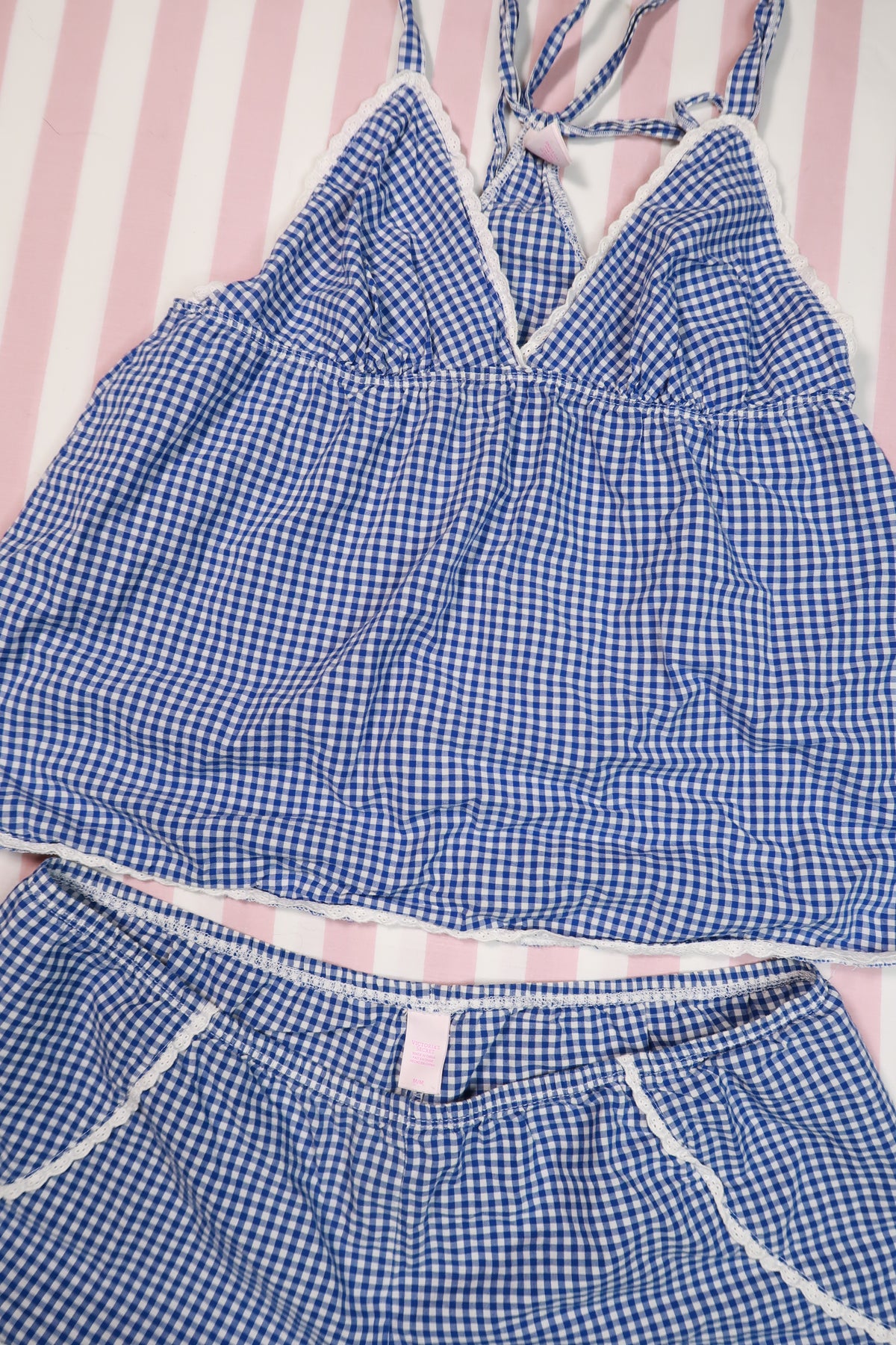 2000s Victoria’s Secret Blue Gingham Camisole & Shorts Set