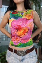Load image into Gallery viewer, Vintage Painted Sequin Floral Tank Top – Y2K Abstract Art Print Sleeveless Shirt

