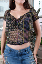 Load image into Gallery viewer, Vintage Y2K Mixed Print Sheer Peasant Crop Top
