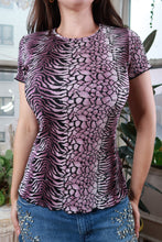 Load image into Gallery viewer, Vintage Y2K Purple Animal Print Mesh Stretch Top
