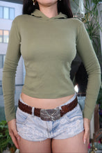 Load image into Gallery viewer, Vintage Delia’s Olive Green Cropped Hoodie – Y2K Fitted Long Sleeve Top
