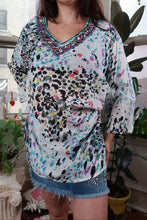 Load image into Gallery viewer, Vintage Y2K Beaded Abstract Animal Print Boho Tunic Top
