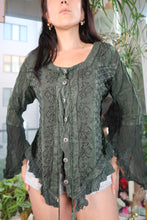 Load image into Gallery viewer, Vintage 2000s Olive Green Blouse – Boho Fairycore Button Down Top
