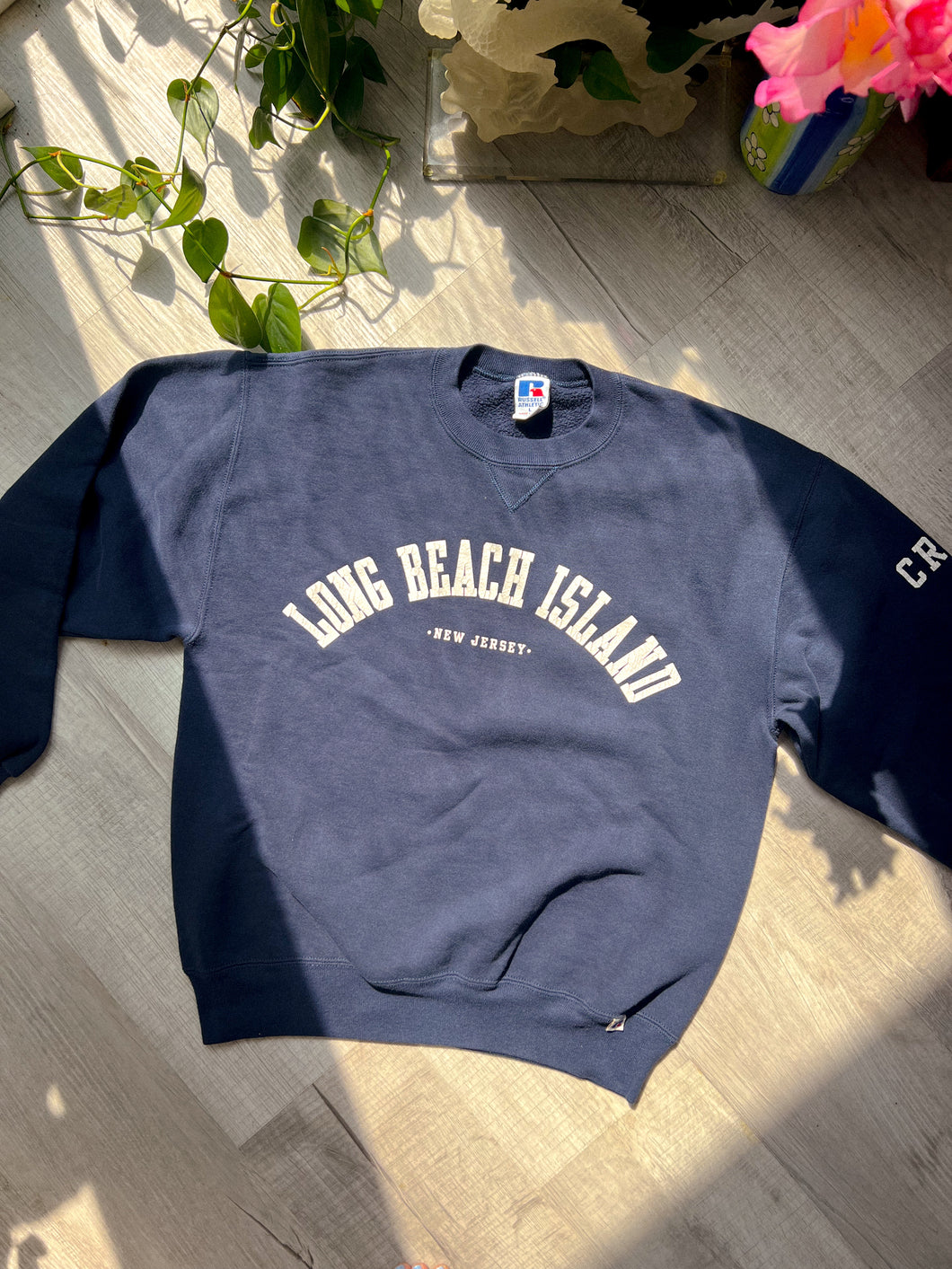 Dark Blue Navy Long Beach Island Crewneck Sweatshirt by Russell Athletic