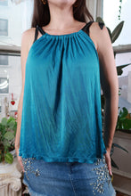 Load image into Gallery viewer, Vintage Y2K Express Teal Satin Halter Tie Tank Top
