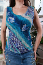Load image into Gallery viewer, Vintage Y2K Blue Abstract Plissé Stretch Tank Top
