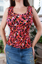 Load image into Gallery viewer, Vintage Y2K Pink Abstract Plissé Stretch Tank Top

