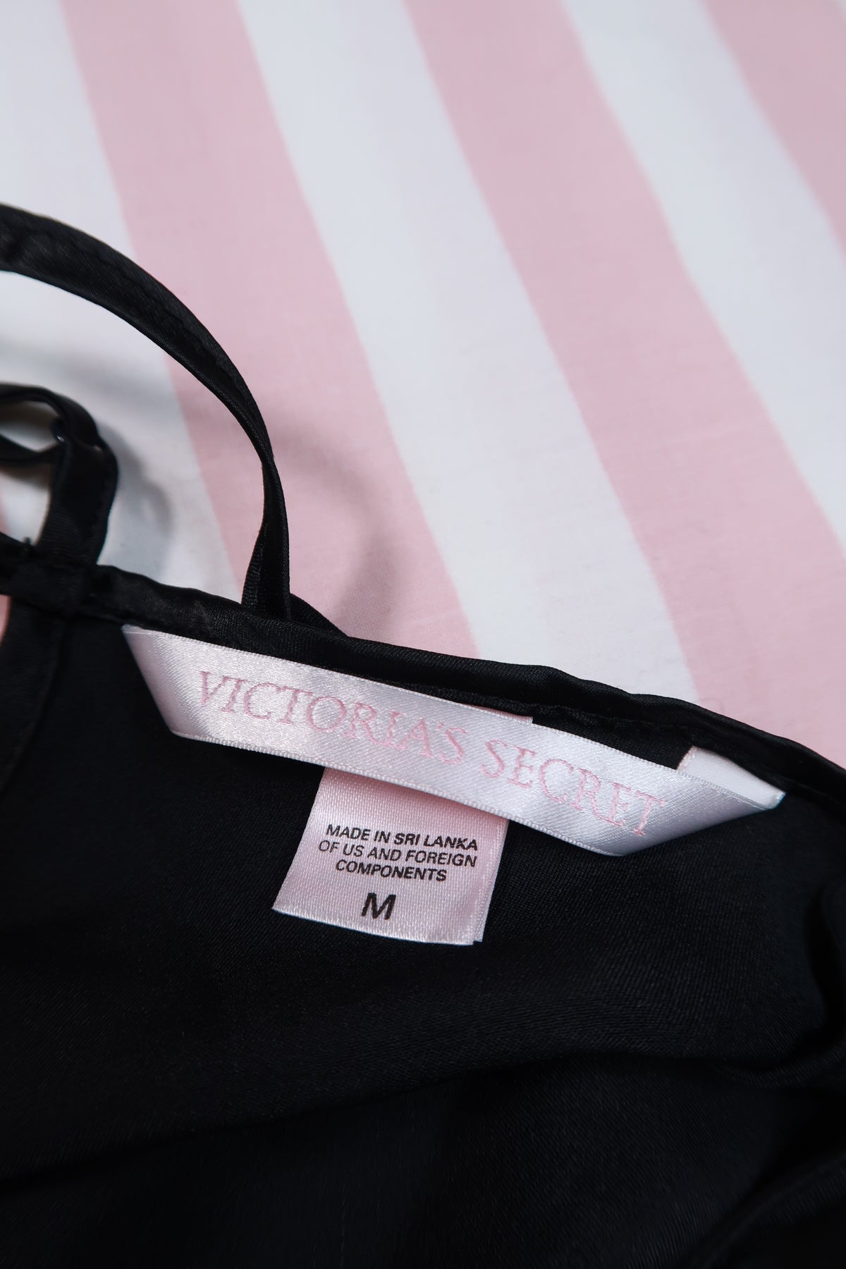 Black satin lace slip dress from the 2000s Victoria’s Secret collection, vintage Elektra Vintage fashion piece.