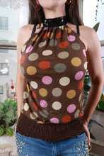 Load image into Gallery viewer, Vintage Y2K Brown Polka Dot Sequin Halter Blouson Top
