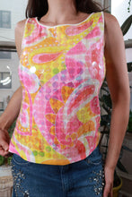 Load image into Gallery viewer, Vintage Y2K Psychedelic Sequin Disc Tank Top Pink Orange Yellow
