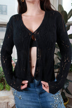 Load image into Gallery viewer, Vintage Y2K Black Open Knit Hook Front Cardigan Sweater
