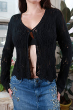 Load image into Gallery viewer, Vintage Y2K Black Open Knit Hook Front Cardigan Sweater
