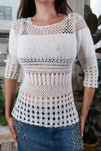 Load image into Gallery viewer, Vintage White Hand Crochet Open Knit Sweater Top
