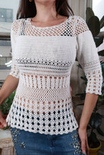 Load image into Gallery viewer, Vintage White Hand Crochet Open Knit Sweater Top
